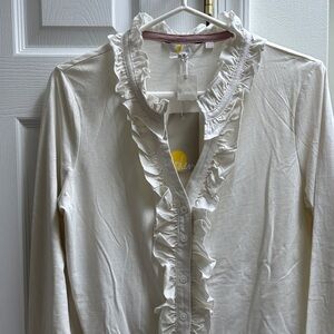 Women's Cream Ruffle-Trim Button Front Top
